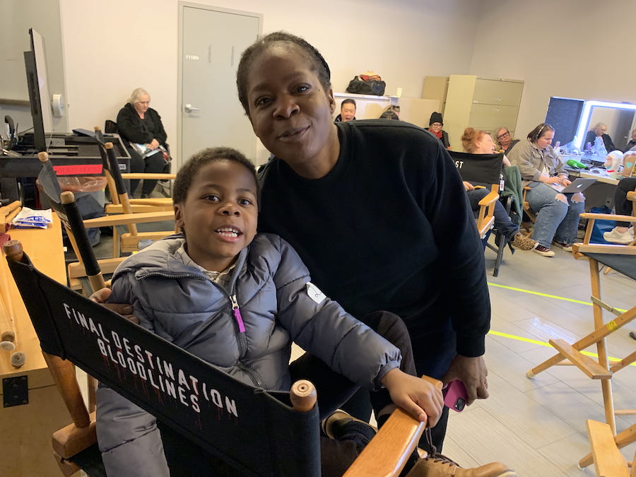 Jayden sitting in his cast chair and Vicki Oniah on Final Destination.