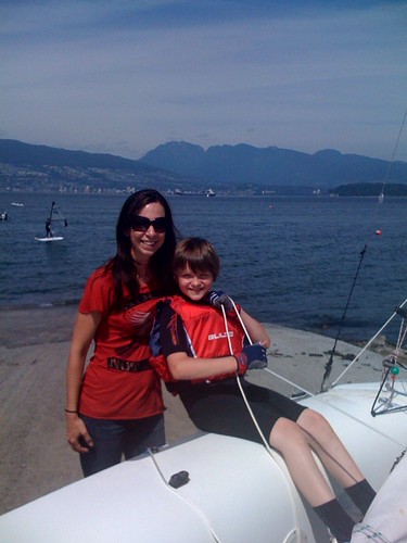Lori and a young Charlie Tahan during his sailing lessons.